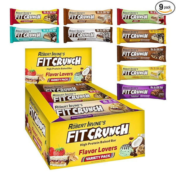 FITCRUNCH Snack Size Protein Bars, 6-Layer Baked Bar, 3g of Sugar, Gluten Free & Soft Cake Core (9 Count, Flavor Lovers)