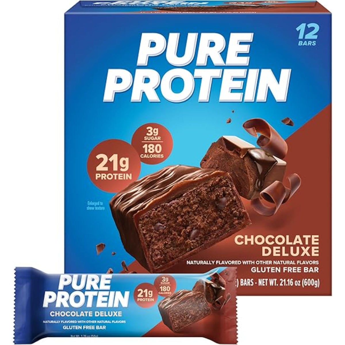 Pure Protein Bars, High Protein, Nutritious Snacks to Support Energy, Low Sugar, Gluten Free, Chocolate Deluxe, 1.76 oz., 12 Count(Pack of 1) (Packaging may vary)