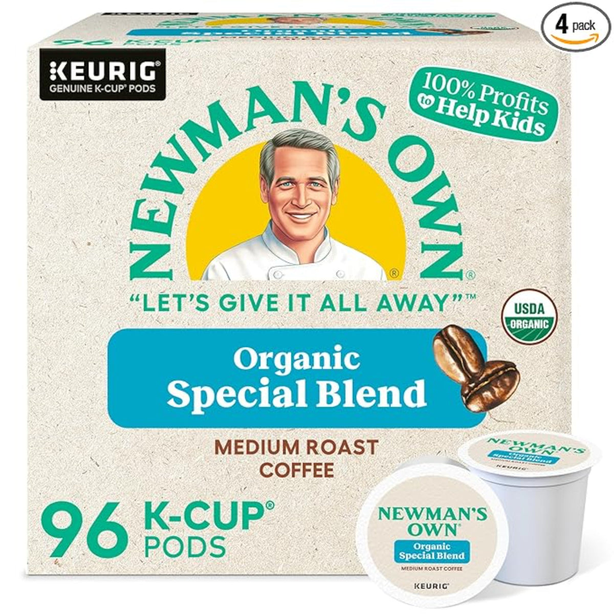 Newman's Own Organics Special Blend Keurig Single-Serve K-Cup Pods, Medium Roast Coffee, 96 Count