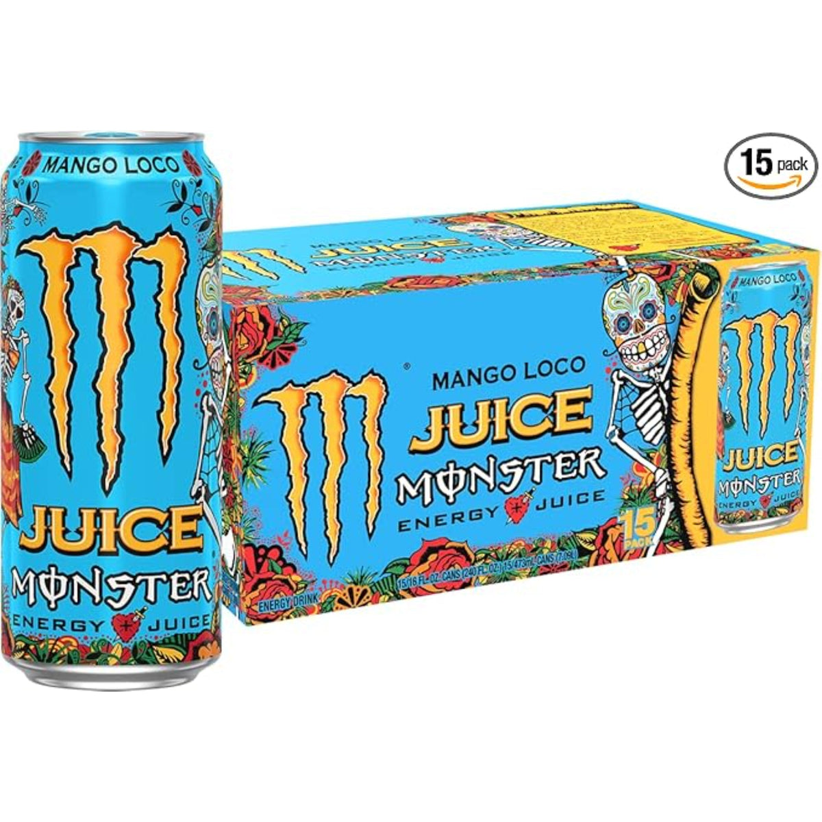 Monster Energy Juice Monster Mango Loco, Energy + Juice, Energy Drink, 16 Ounce (Pack of 15)