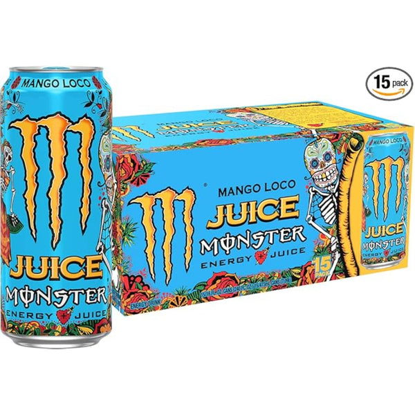 Monster Energy Juice Monster Mango Loco, Energy + Juice, Energy Drink, 16 Ounce (Pack of 15)