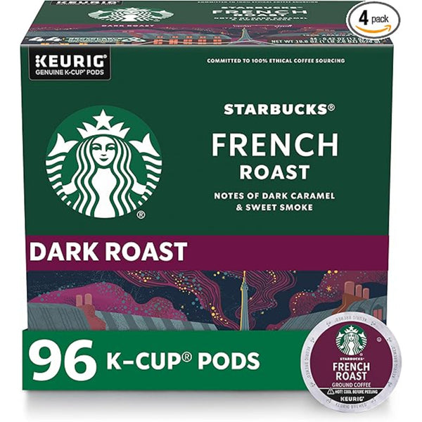 Starbucks K-Cup Coffee Pods, Dark Roast Coffee, French Roast for Keurig Brewers, 100% Arabica, 4 boxes (96 pods total)