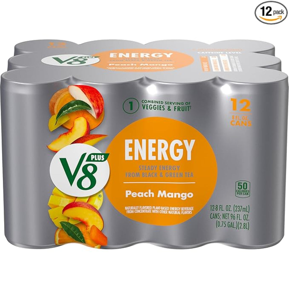 V8 Energy Peach Mango Energy Drink, 8 fl oz Can (12 Pack)