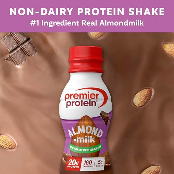 Premier Protein Almondmilk Non-Dairy Protein Shake, 20g Protein, 5g Sugar, 11.5 Fl oz, Chocolate, 12 Count