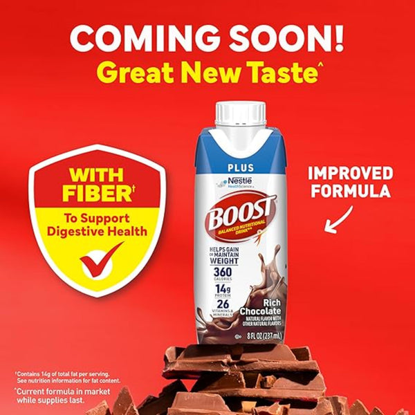 BOOST Plus Nutritional Drink, Rich Chocolate, 8 fl oz (Pack of 24)