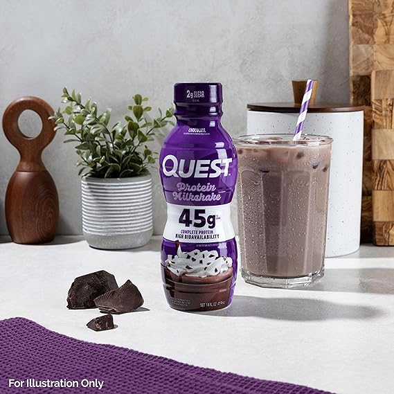 Quest Nutrition Chocolate Protein Shake, 45g Protein, 2g Sugar, 4g Net Carbs, Ready to Drink, Gluten Free, 4 Count